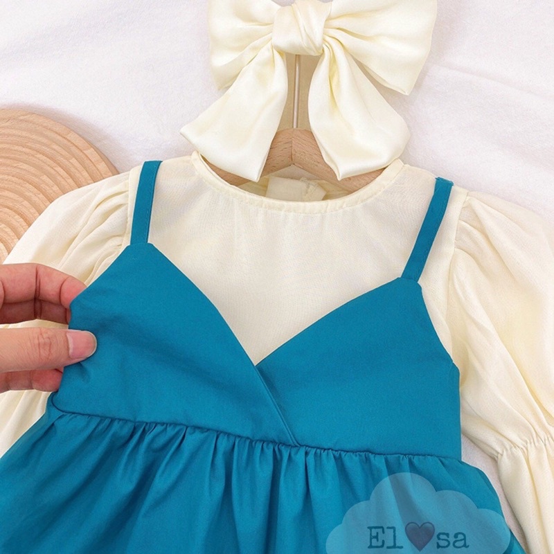 Váy bé gái - Váy thu tay bồng nơ sau lưng siêu xinh cho bé 1-5 Tuổi