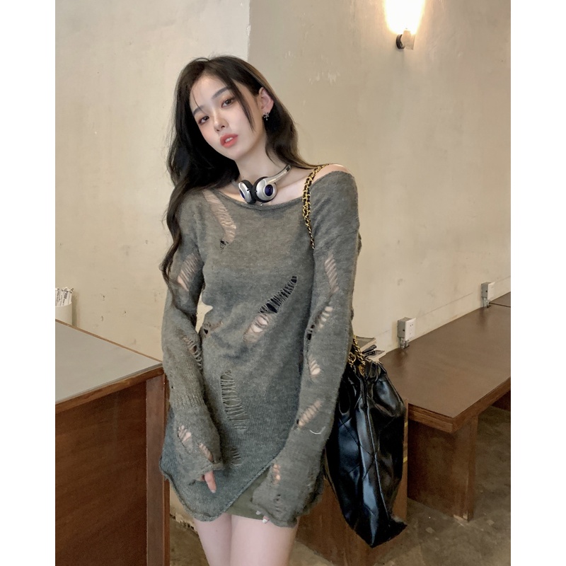 HUANG YOYO Áo Dệt Kim Tay Dài Dáng Ôm Thiết Kế Bất Đối Xứng Phong Cách Hàn Quốc Thời Trang Cho Nữ HUANG YOYO Áo Dệt Kim Tay Dài Dáng Ôm Thiết Kế Bất Đối Xứng Phong Cách Hàn Quốc Thời Trang Cho Nữ