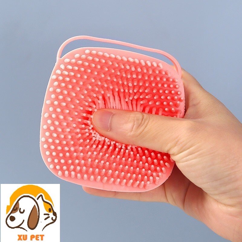 Bông Tắm Silicon Tạo Bọt, Chải Lông Matxa Cho Chó Mèo Khi Tắm Có Chỗ Đựng Sữa Tắm Và Dây Treo