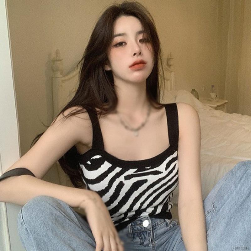 Áo sát nách dệt kim in họa tiết ngựa vằn kiểu mùa hè | BigBuy360 - bigbuy360.vn