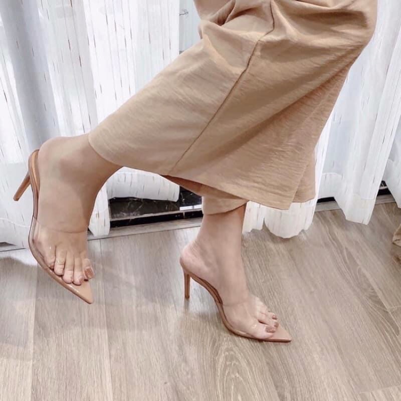 Dép guốc mũi nhọn gót nhọn 9p quai bản trong hot girl