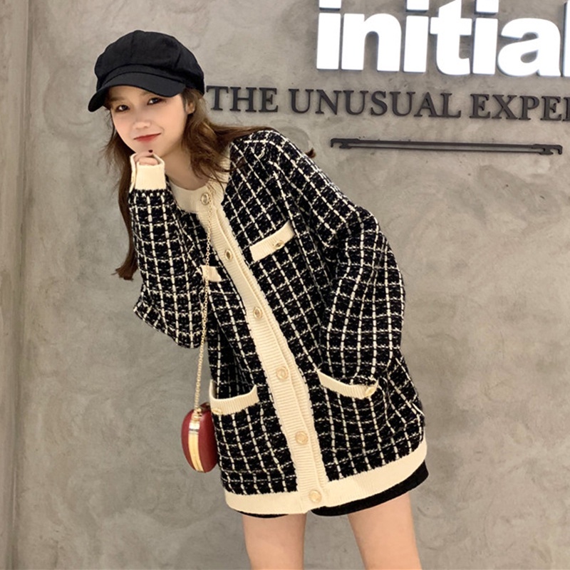 Áo  khoác cardigan len nữ dạ tweed Quảng châu họa tiết ziczac  màu xanh kem phong cách hàn quốc vintage ulzzang AC2