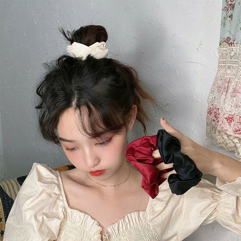 Cột tóc vải scrunchies trơn bóng bản to