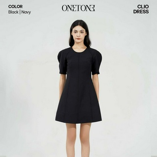 Đầm nữ Onetone váy chữ A tay bồng dáng ngắn Clio