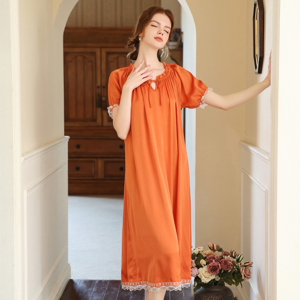 Đầm Ngủ Tay Ngắn Phối Ren Thời Trang Dành Cho Nữ