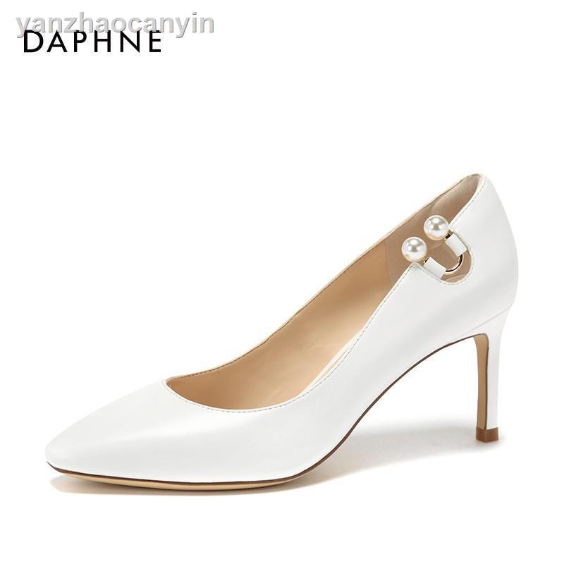 Daphne Giày Cao Gót Mũi Vuông Đính Ngọc Trai Sang Trọng Cho Nữ