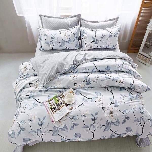 Sale Bộ ga gối poly họa tiết HOA DÂY LÁ BẠC 1m6