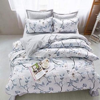 Thanh lý Bộ Vỏ Chăn Kèm Ga Gối POLY COTTON 1M6*2M HOA TRẮNG LÁ BẠC