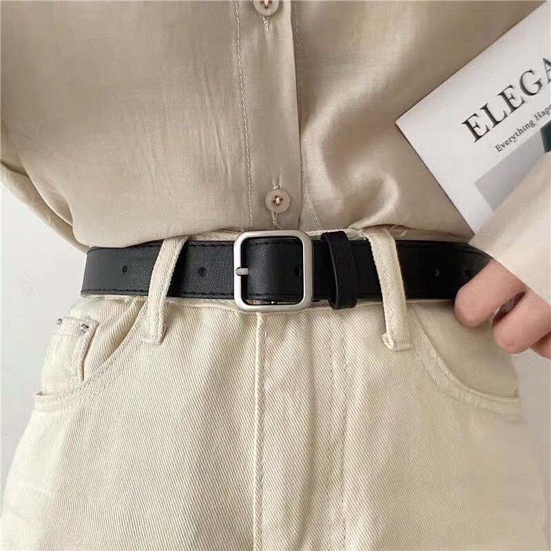 Dây lưng nam nữ unisex Simsimshop mặt vuông TL003 dây nịt thắt lưng nữ nam bản to da đẹp học sinh viên đục sẵn lỗ nhỏ