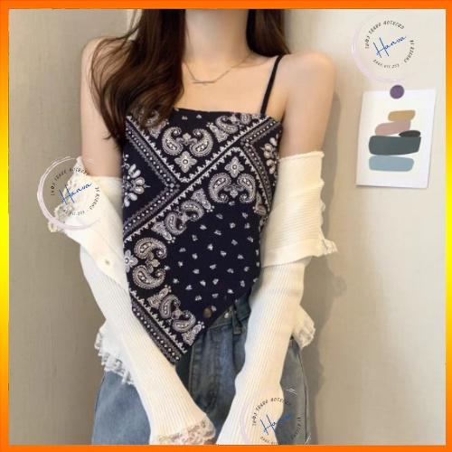 Áo Yếm Nữ 2 Dây Chất Lụa Cao Cấp Họa Tiết Thổ Cẩm Có Lót Ngực Nơ Lưng Hanva