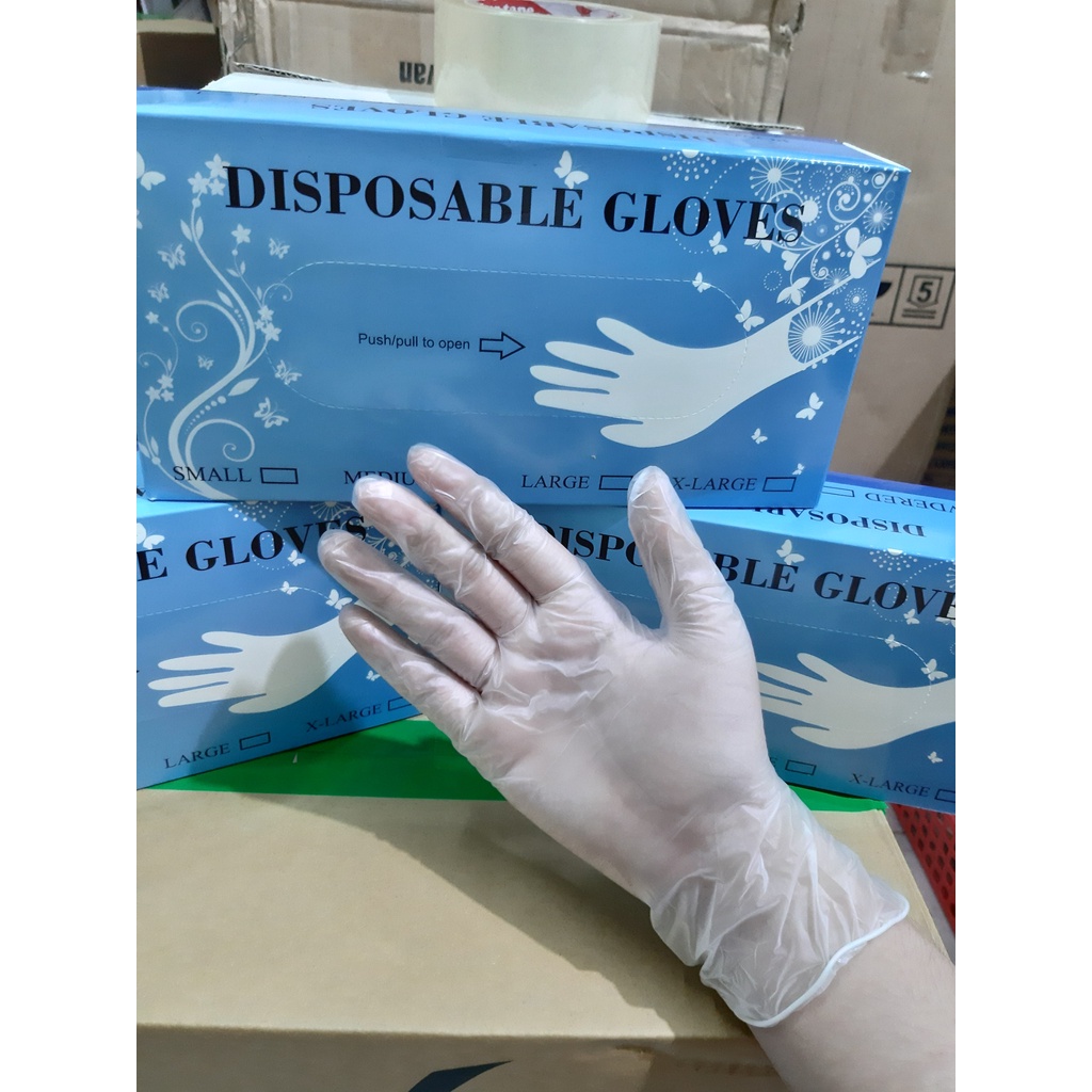 Hộp 100 Chiếc Găng Tay Vinyl Disbosable Gloves Blend Dày Không Bột, Sử Dụng Chế Biến Thực Phẩm, Sử Dụng Trong Y Tế, Xăm