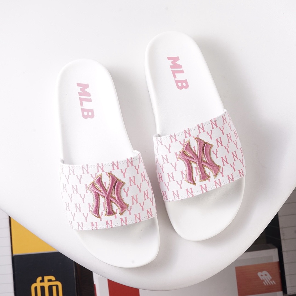 Dép unisex  ❤️FREESHIP + Hộp❤️ dép mlb ny bóng chày quai ngang thể thao nam nữ Thêu NY - NY nỗi chất xịn kèm tag mác gv
