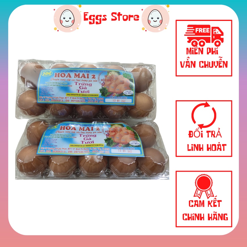 [GIAO NHANH HCM] TRỨNG GÀ TƯƠI HỘP 10 QUẢ EGGS STORE AH06 LOẠI 1 DATE MỚI NHẤT 2022