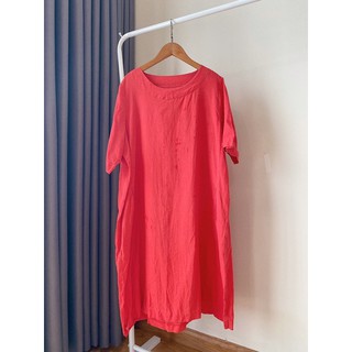 Váy linen trơn dáng suông Hàn quốc second hand