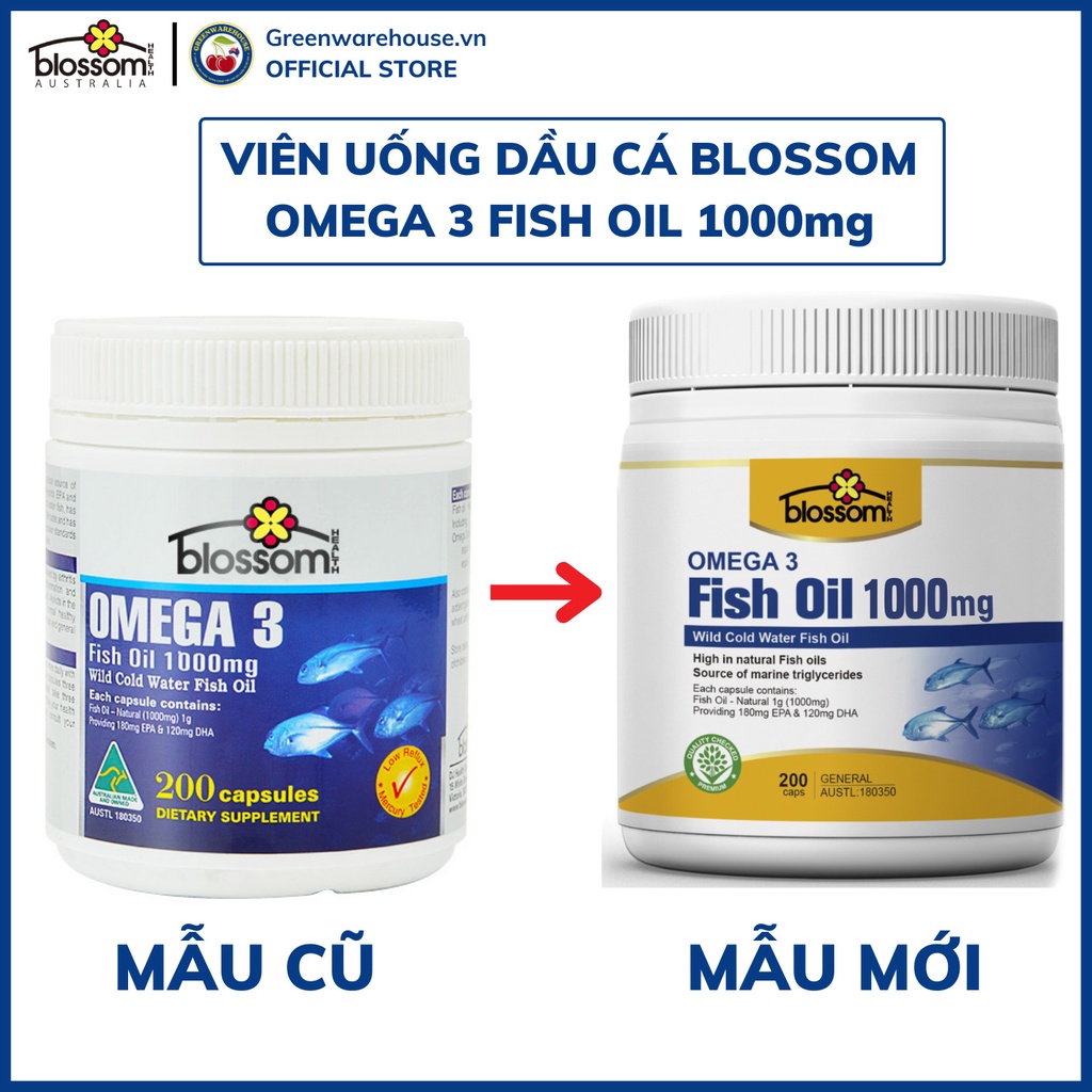 Dầu Cá Omega 3 1000MG DHA và EPA Blossom-Nhập Khẩu Chính Ngạch Từ Úc Hủ 200V