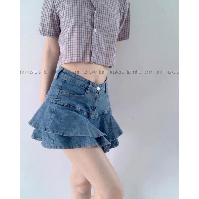 (sẵn m )Chân váy jeans đuôi cá xoè chữ A có quần trong | BigBuy360 - bigbuy360.vn