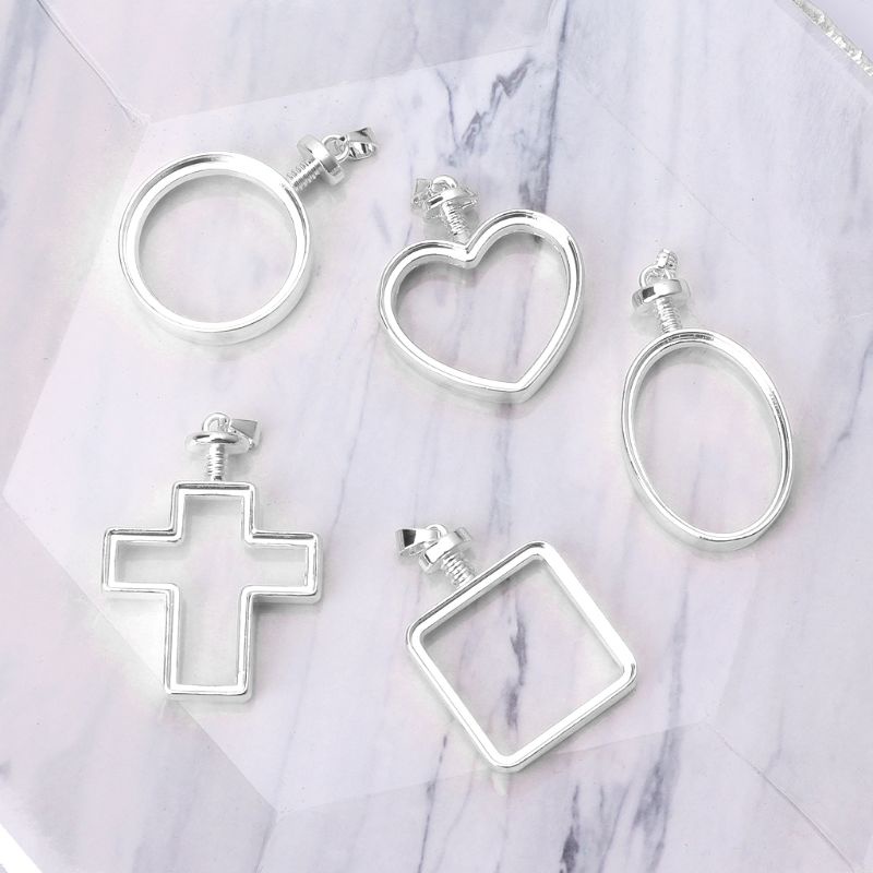 Flgo Mặt Dây Chuyền Kim Loại Dạng Nén Epoxy Hình Học Màu Vàng / Bạc Làm Trang Sức DIY