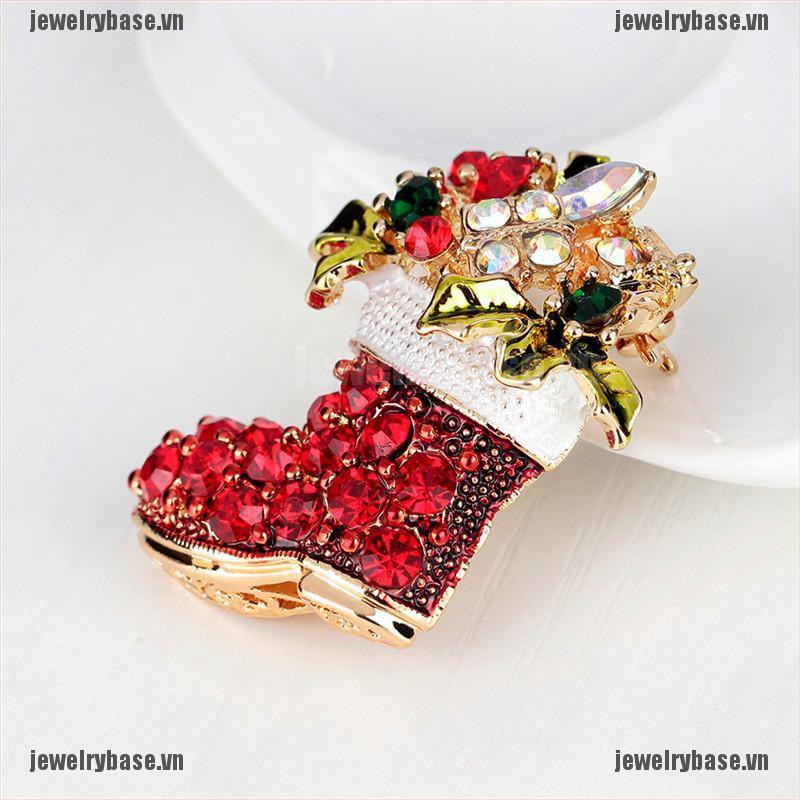 [Base] 1X New Rhinestone Crystal Christmas Stocking Boot Pin Brooch Xmas Gift Gold Tone [VN] | BigBuy360 - bigbuy360.vn