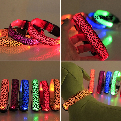 Vòng Cổ Nylon Có Đèn Led Phát Sáng Họa Tiết Da Báo An Toàn Cho Thú Cưng