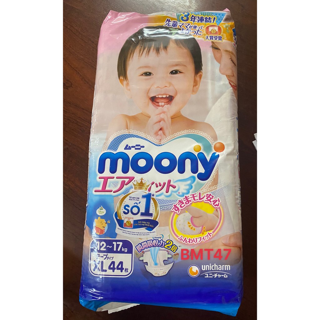 [SALE RẺ] TÃ BỈM DÁN MOONY SIZE XL44 MIẾNG - DÀNH CHO BÉ 12-17KG - HÀNG NHẬP KHẨU CHÍNH HÃNG