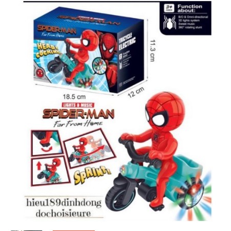 Đồ chơi siêu nhân nhện đạp xe xoay tròn cho bé