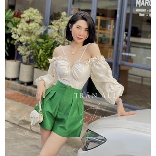 shopbelinh Quần short tacta cạp cao cho nữ, ko khuy ống rộng màu sắc đi biển cực xinh và nổi bật