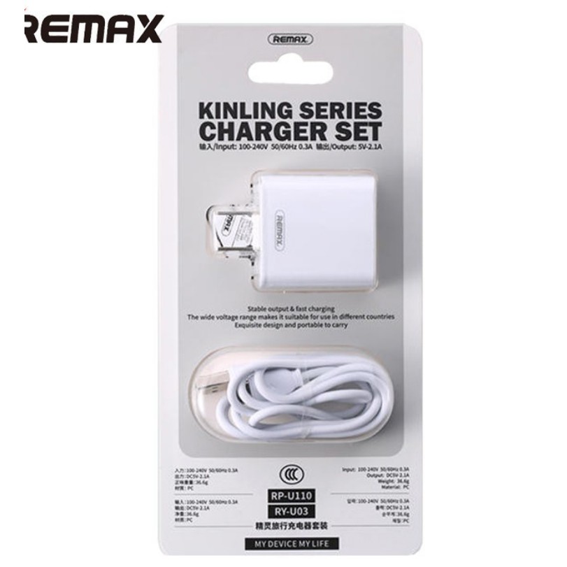 Củ Sạc 2.1A Cáp Sạc 1m Remax RPU110Hàng Chính Hãng
