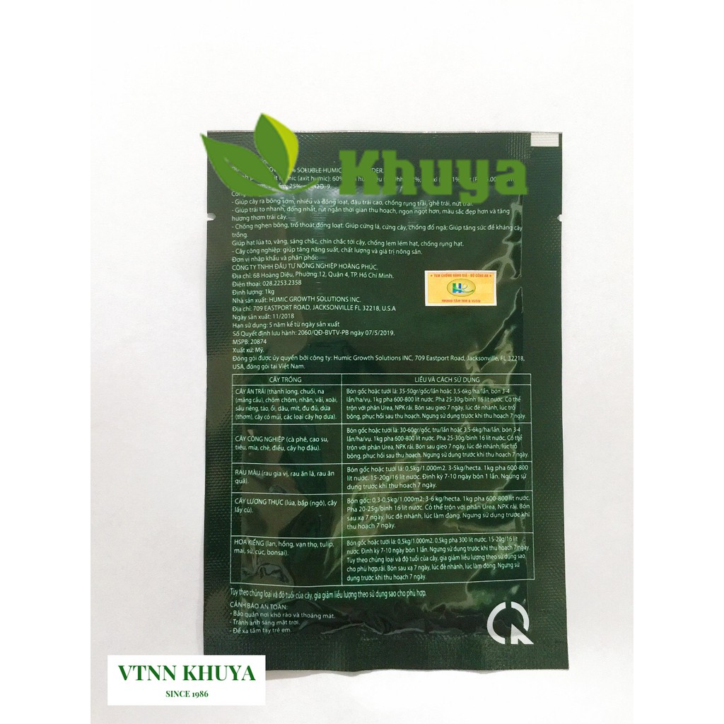 Phân bón sinh học Humic Acid Powder 20gr nhập Mỹ