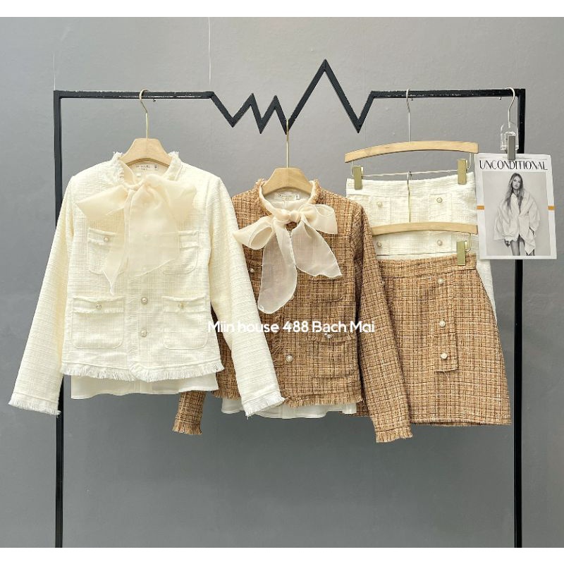 Set dạ tweed nhũ 4 túi Miin