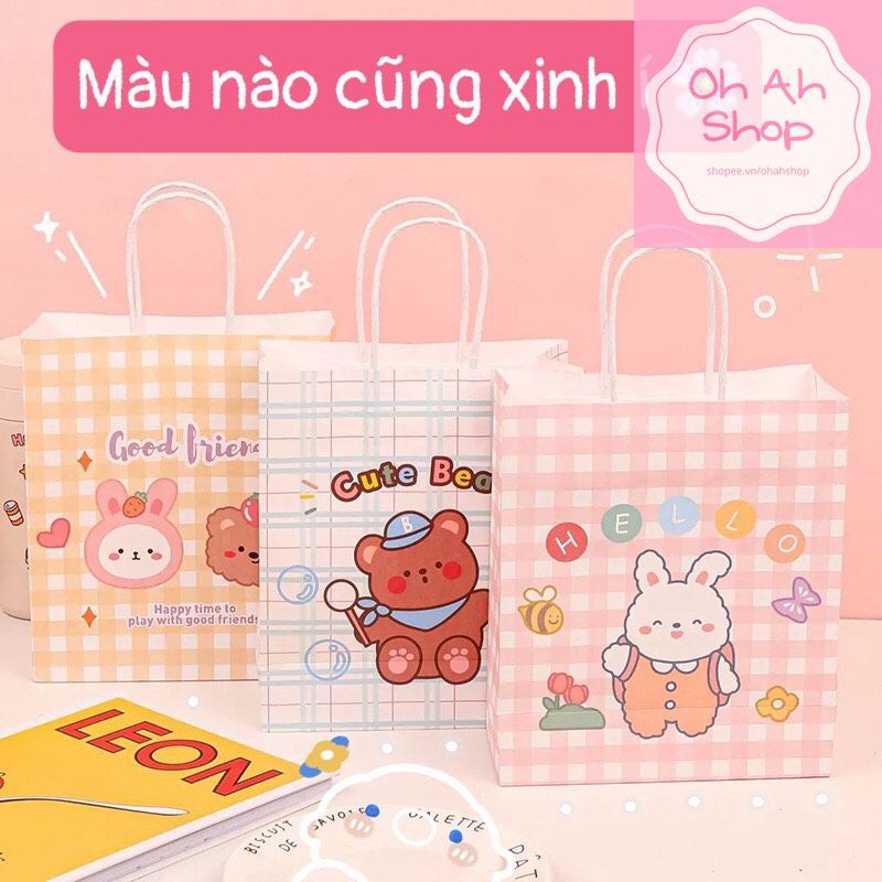 🍓 Túi Giấy Gói Quà Tặng Sinh Nhật Cực Dễ Thương Mẫu Caro Gấu Thỏ | BigBuy360 - bigbuy360.vn