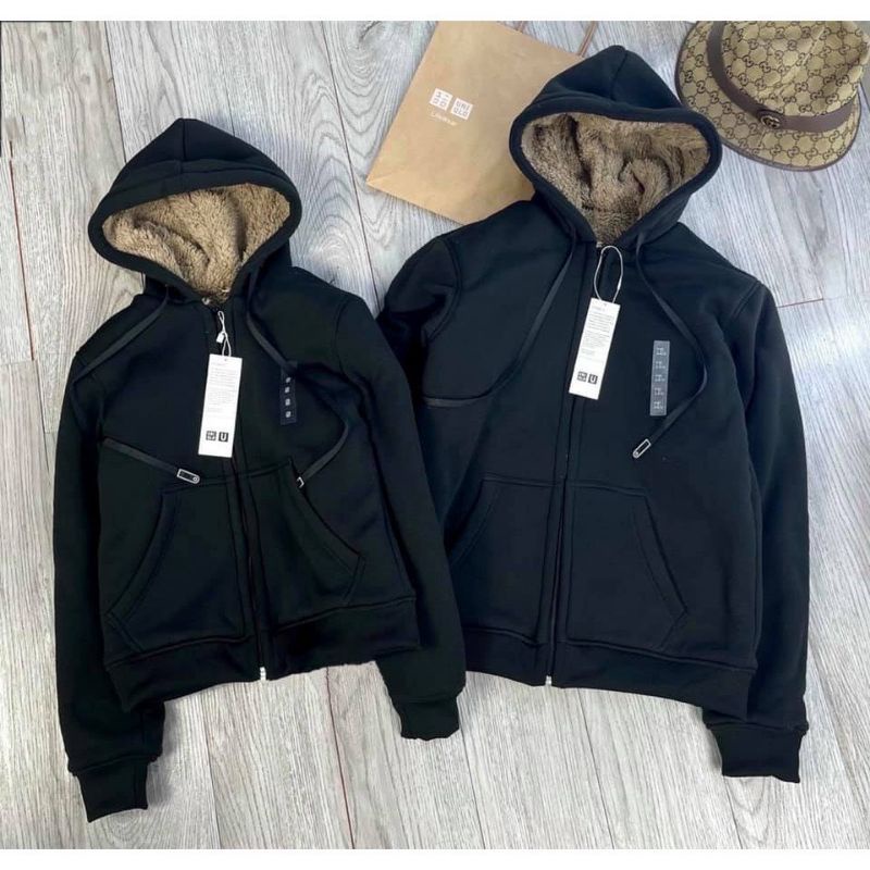 Áo khoác nỉ lót lông cừu, áo hoodie nam nữ unisex, form chuẩn , Deli Store