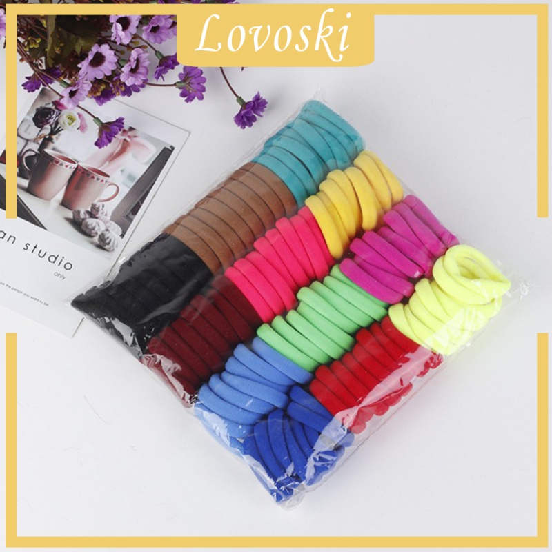 Set 100 Dây Cột Tóc Co Giãn Không Đường May Nhiều Màu Sắc 7cm Dành Cho Nữ