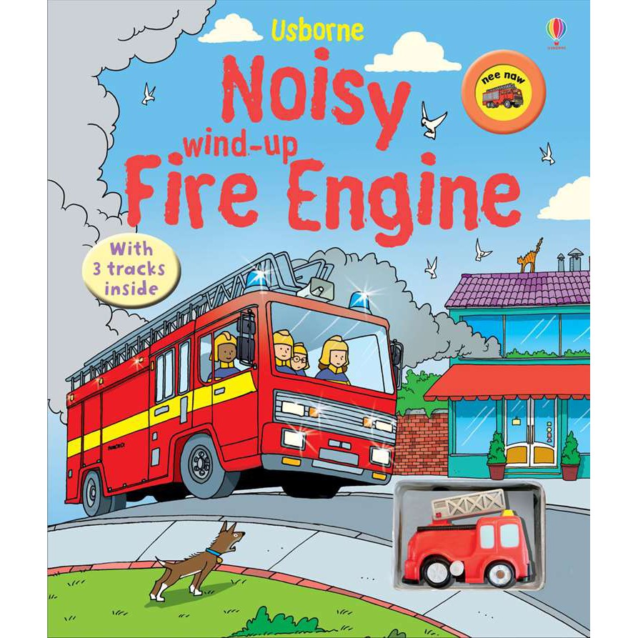 Sách đồ chơi Noisy Wind-Up Fire Engine Usborne xe cứu hỏa