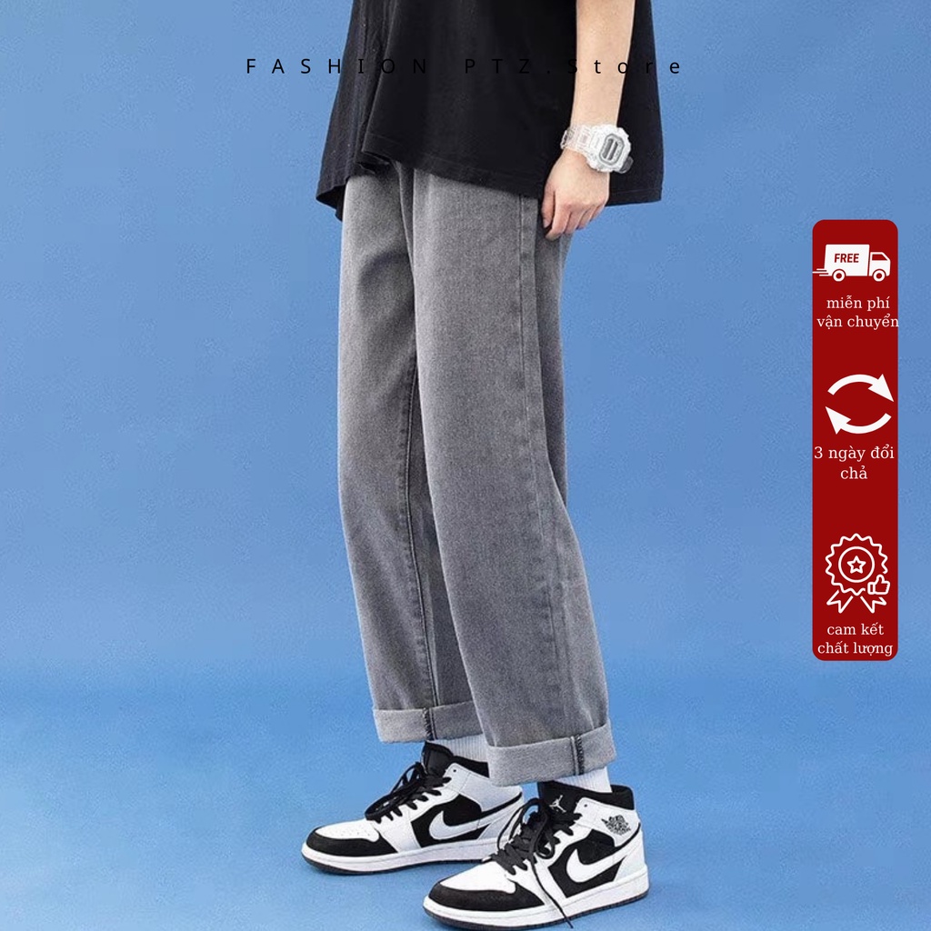 Quần jean baggy nam ống suông màu loang trơn chất jean dày dặn co dãn mềm mại hot trend quần baggy nam mã 801