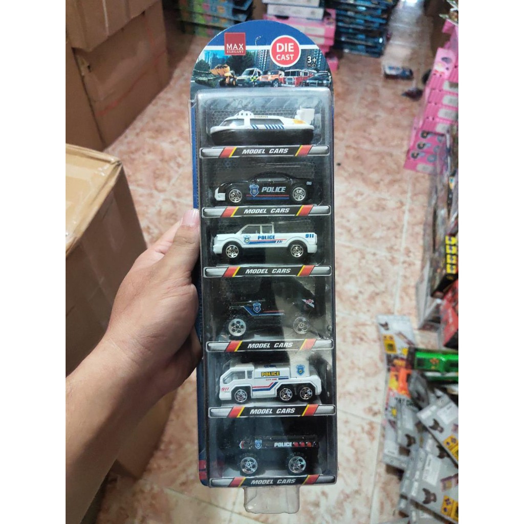 Đồ chơi trẻ em bộ 5 xe ô tô die cast mô hình xe cảnh sát, xe thể theo, xe công trình