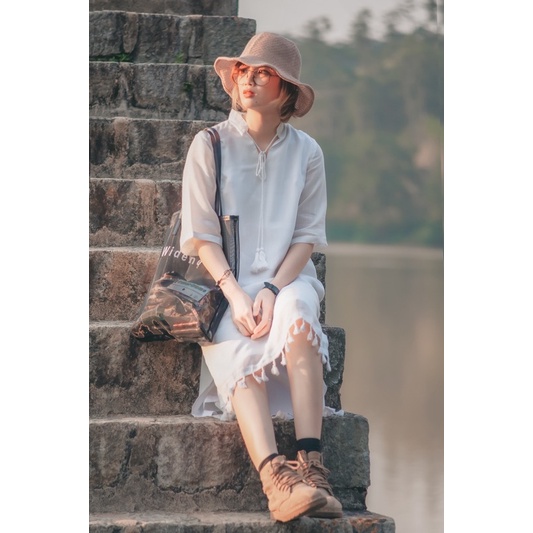 Ren dress - Váy cổ trụ phối tua rua