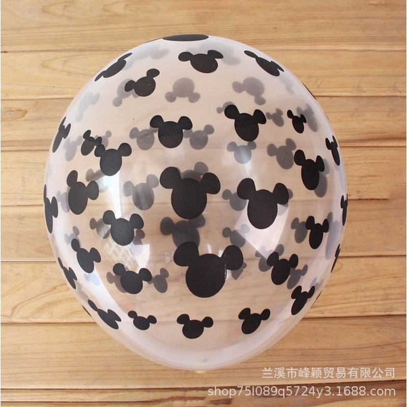 Set 10 bong bóng cao su hình đầu chuột mickey minnie màu đen đỏ trang trí tiệc sinh nhật cho bé