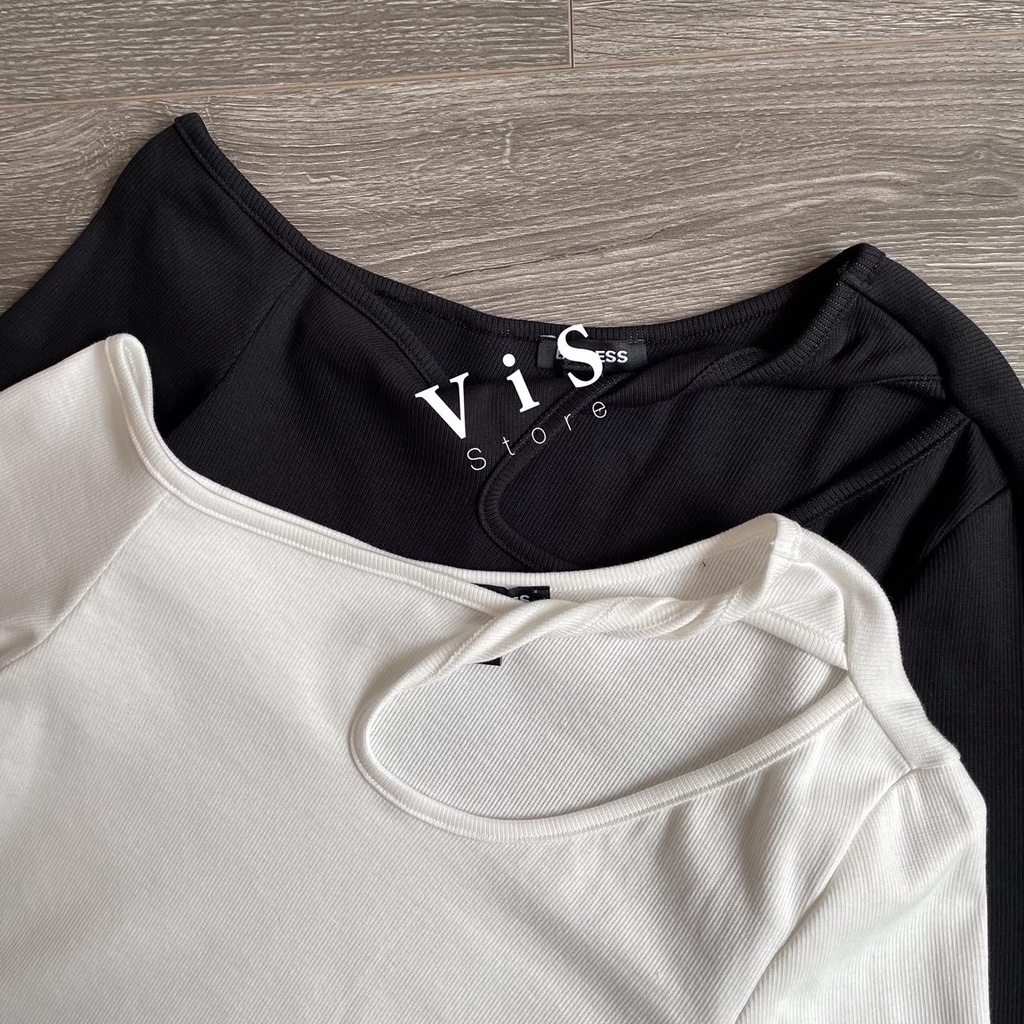 Áo thun len nữ tay dài hở vai