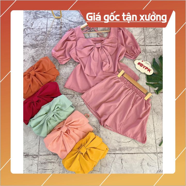 Set áo nơ tay phồng ❤️Mẫu Mới❤️Giá Gốc Tận Xưởng❤️ Phối quần ống rộng giả váy rất trẻ trung, thời trang, sang chảnh