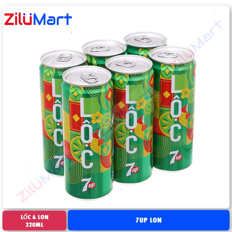 [HỎA TỐC HCM] Lốc 6 lon nước ngọt 7 Up vị chanh 320ml