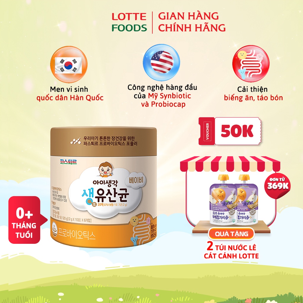 Men vi sinh Sysy Baby Lotte Food Hàn Quốc, bổ sung lợi khuẩn hỗ trợ cho bé táo bón biếng ăn 10x2g
