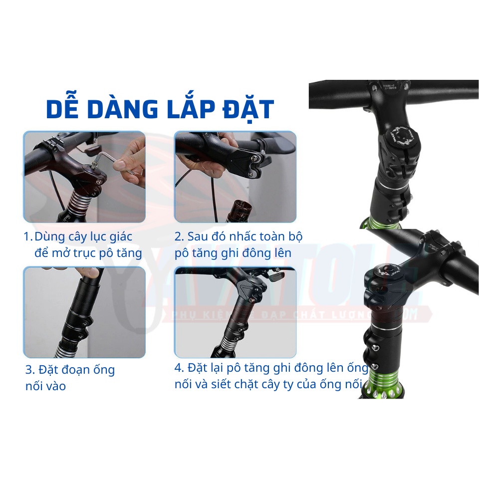 Ống nối Pô Tăng xe đạp thể thao, Giúp nâng Ghi Đông lên 12.4cm, Chất liệu hợp kim nhôm cao cấp