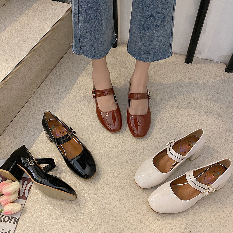 IELGY Giày cao gót da mũi vuông thiết kế đơn giản thời trang cho nữ