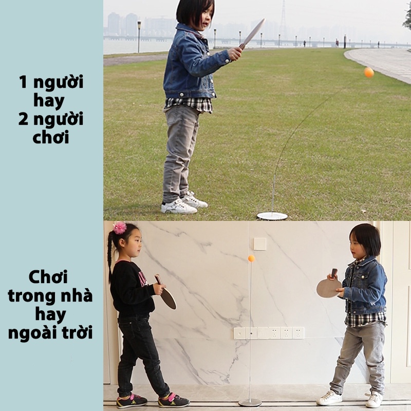 Bộ bóng bàn phản xạ cho bé vợt gỗ - đồ chơi thể thao lắc lư tập luyện phản xạ tốt trẻ em