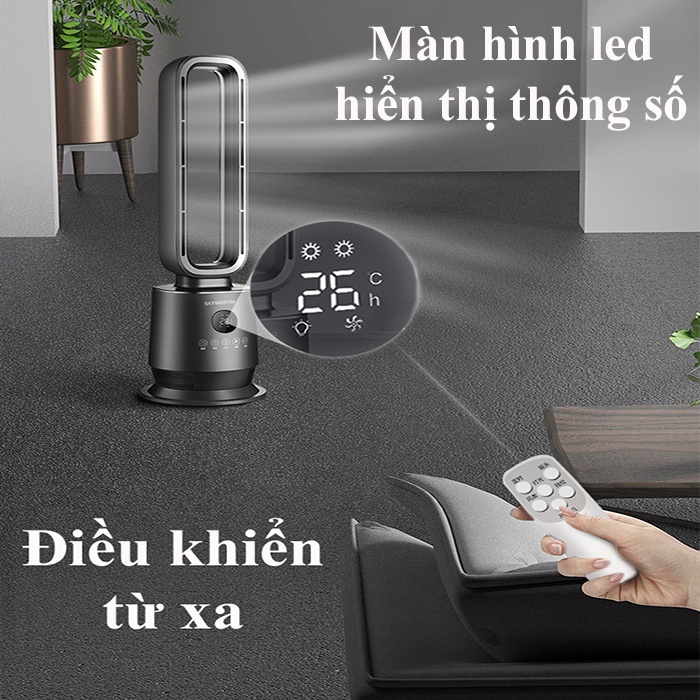 Quạt không cánh SKYWORTH tự ngắt khi nghiêng, có điều khiển từ xa phù hợp cho gia đình có trẻ nhỏ - Bảo hành 12 tháng