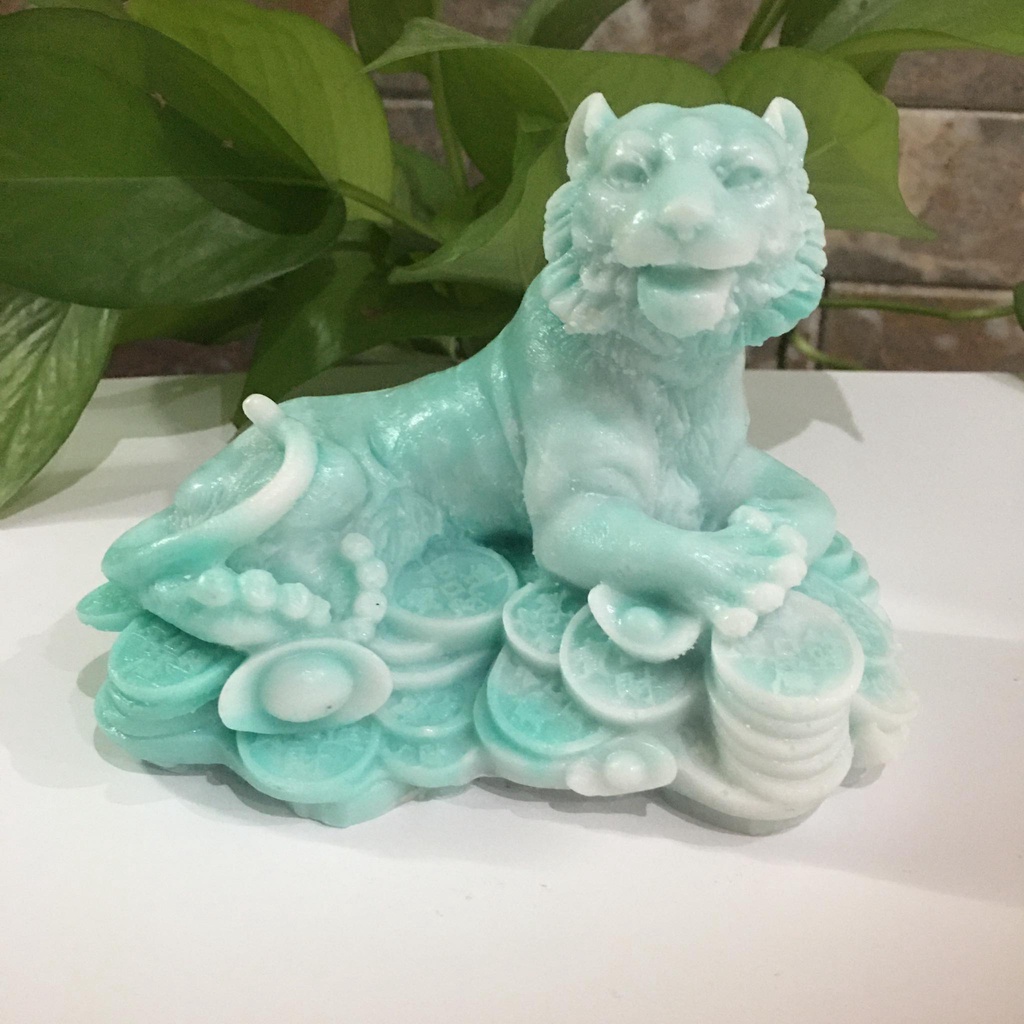 Tượng Hổ phong thủy vân xanh dài 14 cm
