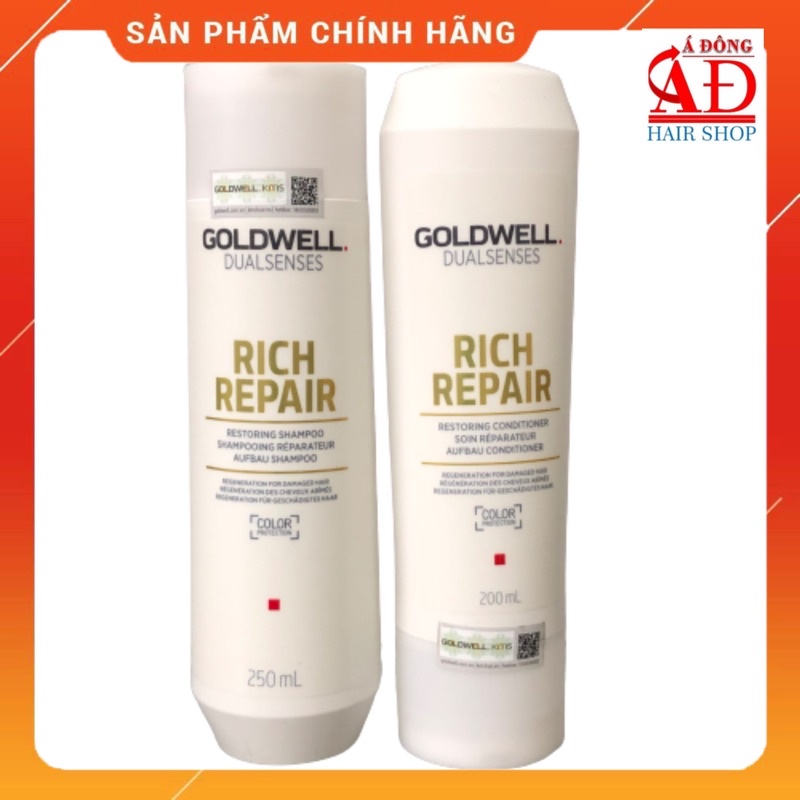 [+Tặng mũ trùm][Chính hãng] CẶP DẦU GỘI XÃ GOLDWELL RICH REPAIR PHỤC HỒI TÓC HƯ TỔN KHÔ XƠ 250ML