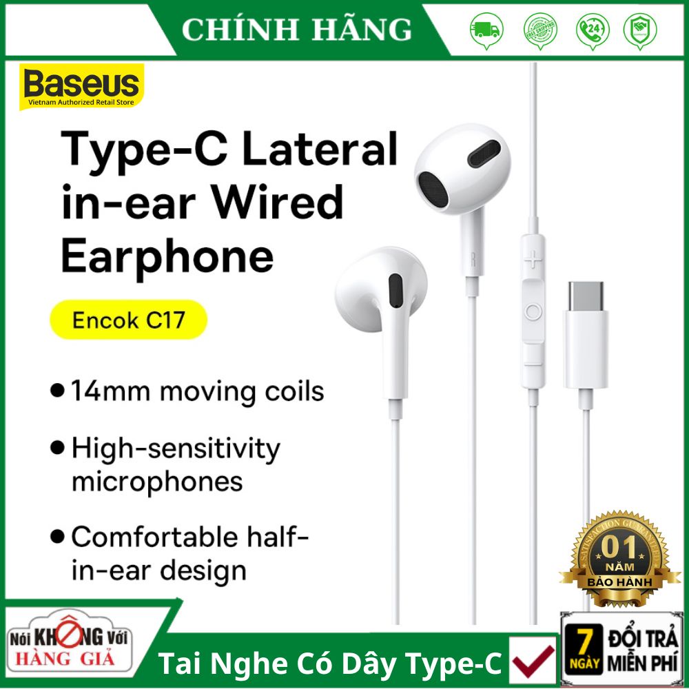 Tai nghe có dây BASEUS C17 Type-C, có mic chống ồn gaming dành cho điệnc thoại samsung xiaomi oppo - bảo hành 12 tháng