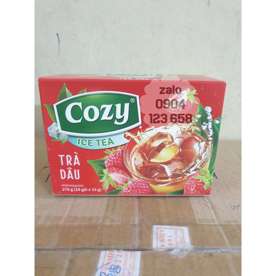 Trà cozy Dâu hòa tan hộp 18 tép, pha trà dâu cực ngon