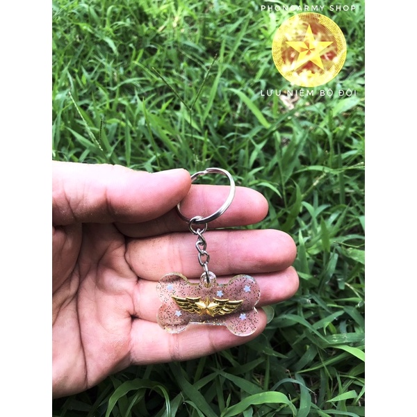 Móc khoá bộ đội resin trong suốt theo quân binh chủng hình ngôi sao, tròn, vuông 2-3cm